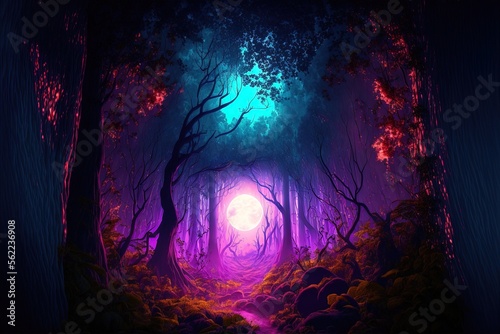 Enchanted woods with a twist of fairy tale darkness  a glowing Generative AI