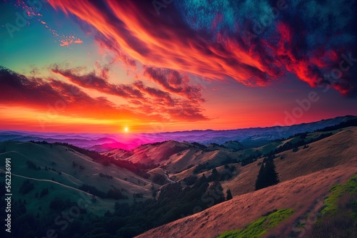 Beautiful vista of the Santa Cruz Mountains at sunset. Situated on a Ridge in Russia Generative AI