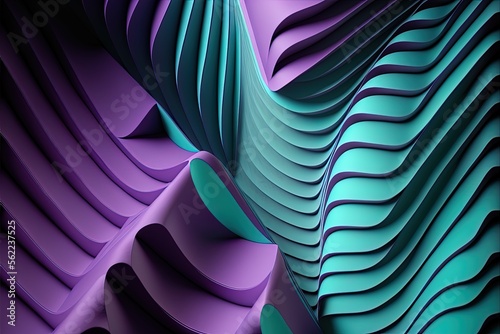 Contrasting hues of purple and turquoise Geometry with Undulations. All-Modern Ambiance with Classy Finishes. Generative AI