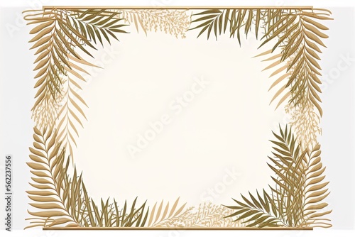 Botanical Palm Leaf Border for a Rectangular Picture Frame. Natural beige layout with copy space. Generative AI