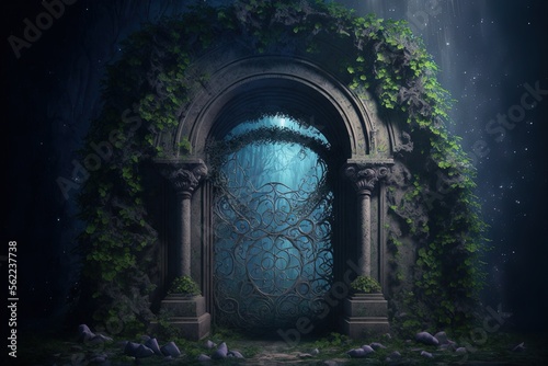 Stunning fantastical setting, with an arched entrance draped in Generative AI