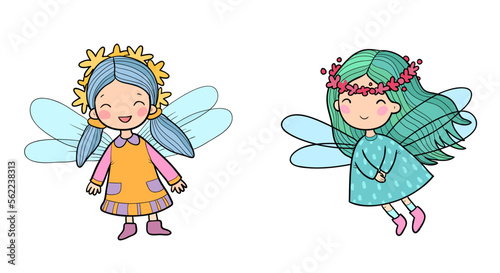  ute cartoon fairy. Elves princesses with wings. little girl.