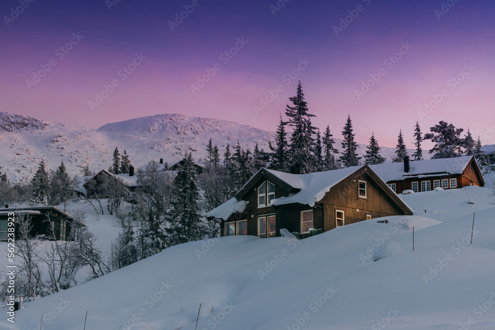Log Cabin in mountains at winter