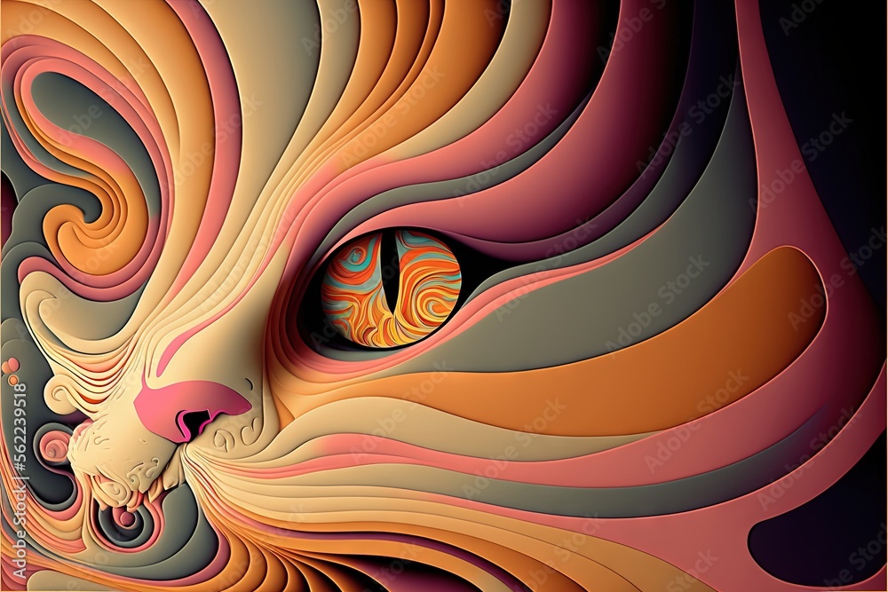 a cat's face with a colorful swirl pattern on it's face and eyes, with