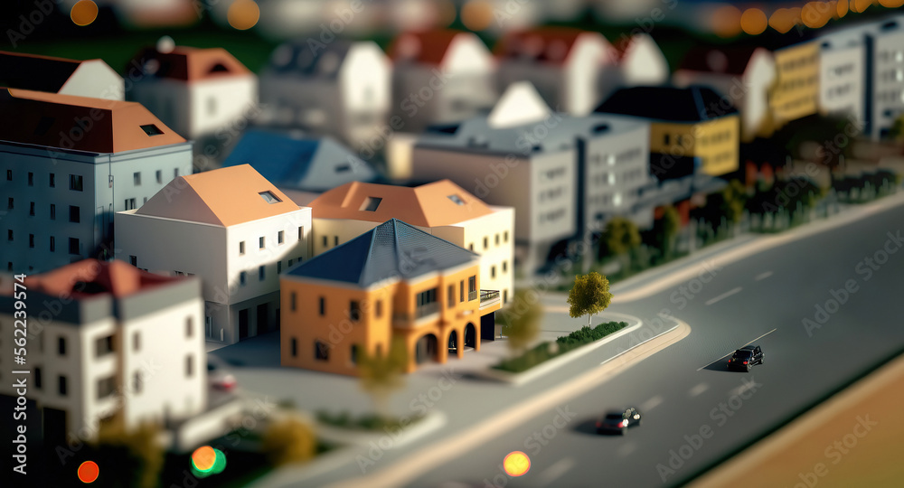 Fototapeta premium modern generic contemporary style miniature model of townhouse neighborhood with tilt-shift focus technique