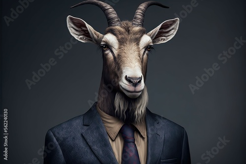 Portrait of goat businessman. Animal head in business suit. Generative AI