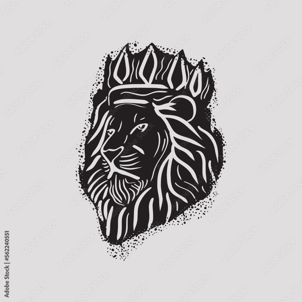Artwork Illustration Black White Lion with Crown Icon Vector Design