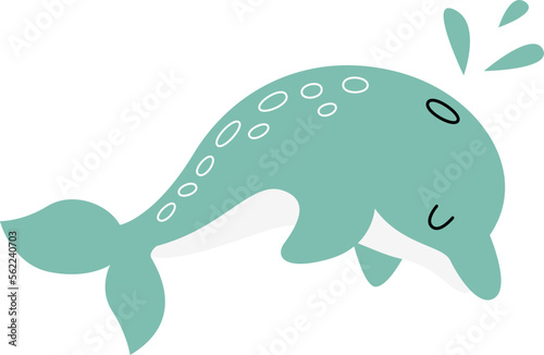 Cute cartoon dolphin flat icon