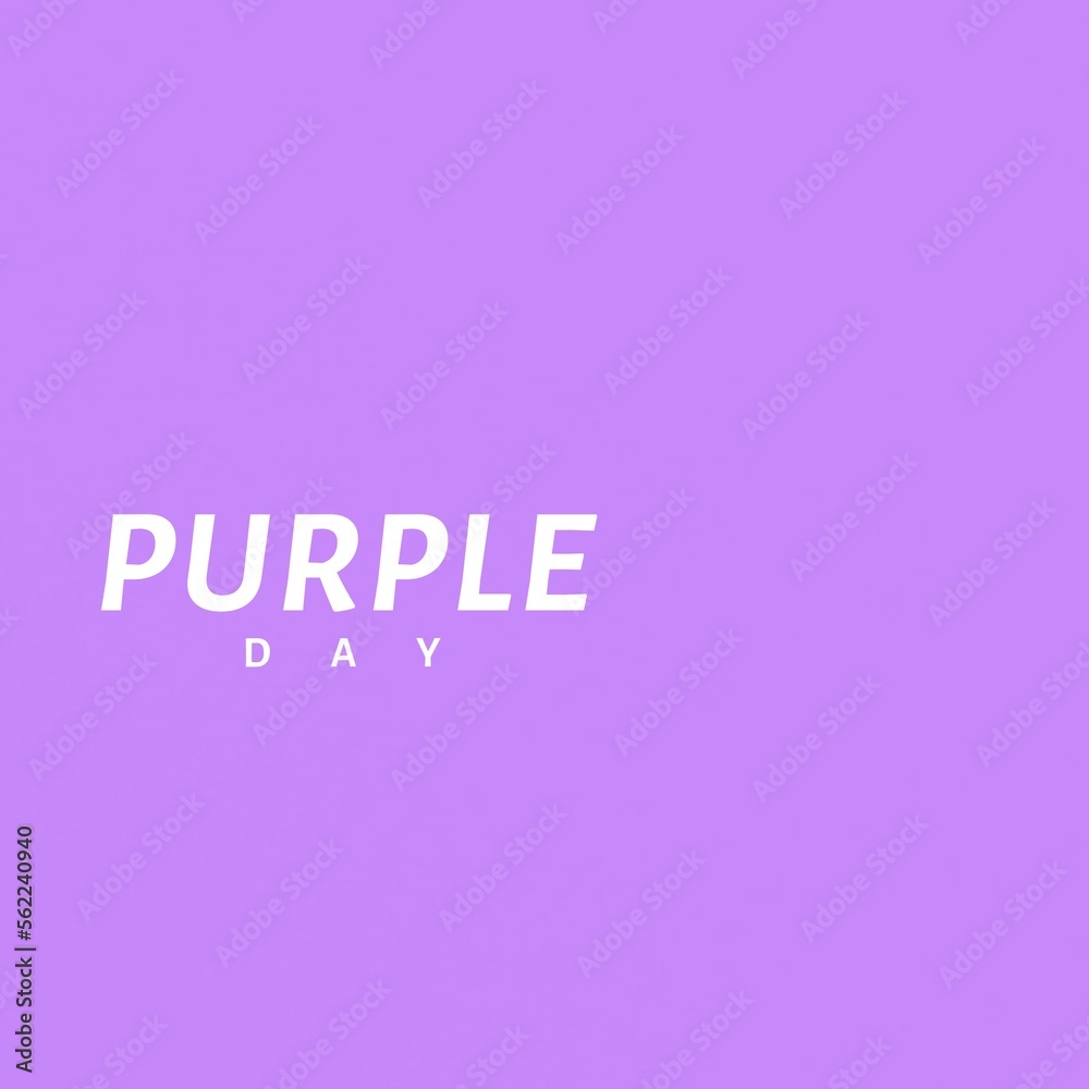 Studio shot of purple day text isolated over purple background, copy space Studio shot of purple day text isolated over purple background, copy space
