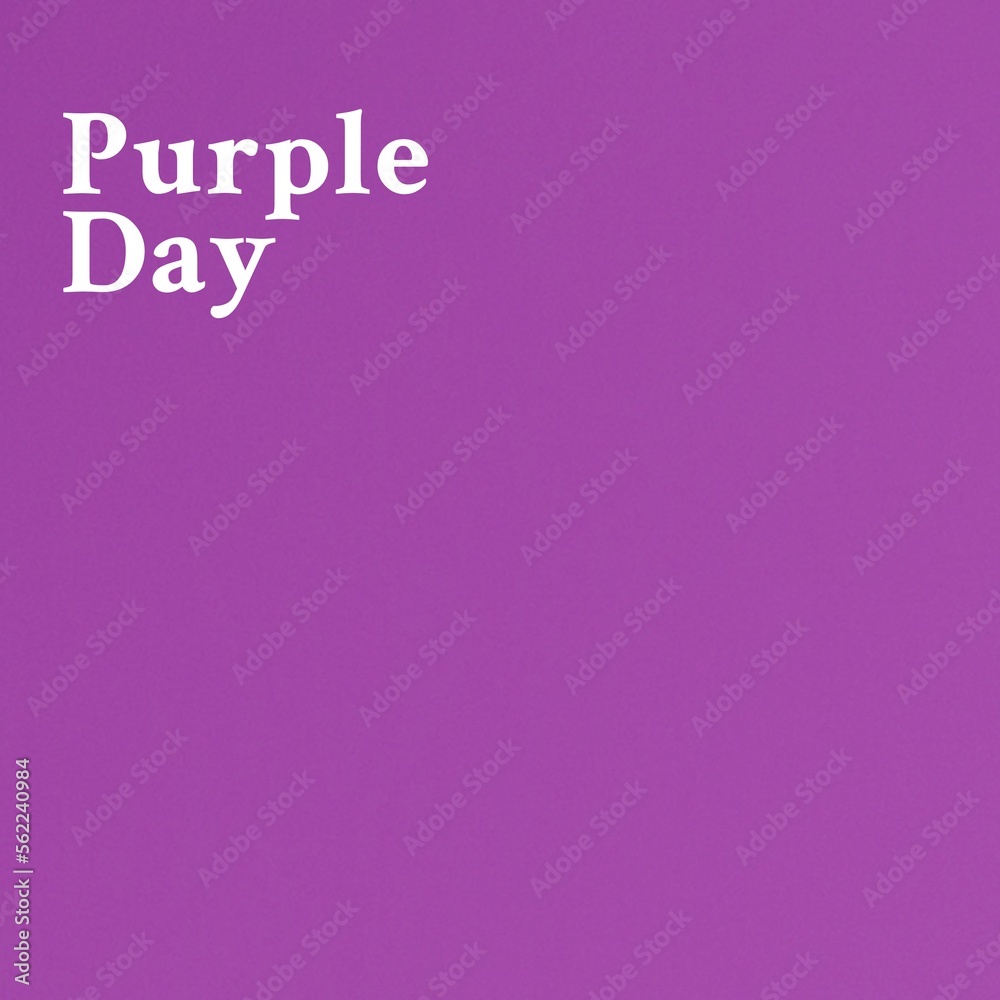 Composition of purple day text on purple background with copy space Composition of purple day text on purple background with copy space