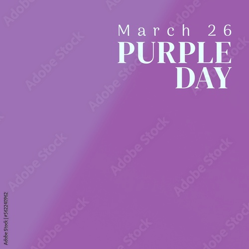 Illustration of 26 march with purple day text isolated over purple background, copy space