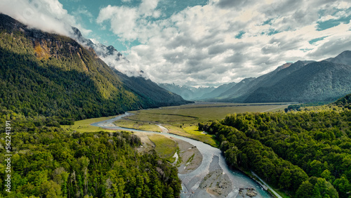 Photography Beautiful Drone Aerial of Vast Lush Green landscape With Mountains, and Streams