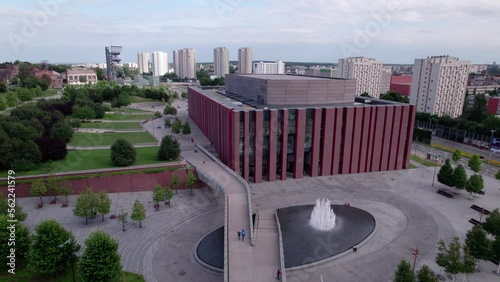 Katowice, Poland. The most characteristic objects in the city in Silesia. Famous buildings, architecture and objects in Katowice in beautiful summer weather.