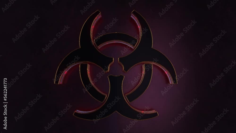 3D Toxic Waste Icon Symbol Golden Red Logo Animation Abstract Background 4K. Toxic Radiation Hazard Sign