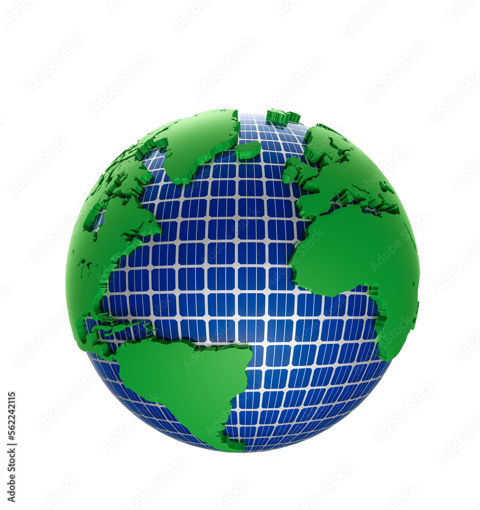 Planet earth with solar energy in 3d render Planet earth with solar energy in 3d render