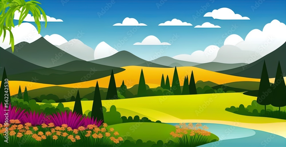 Vector landscape with mountains and sky