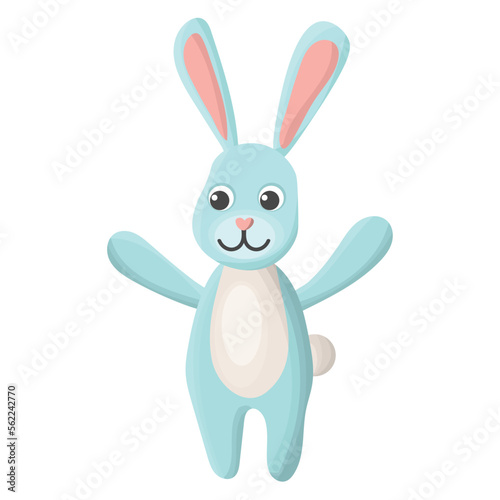 Cute cartoon happy blue rabbit isolated on white background. Happy Easter holiday element. Kid's clip art of a bunny flat style. © _aine_
