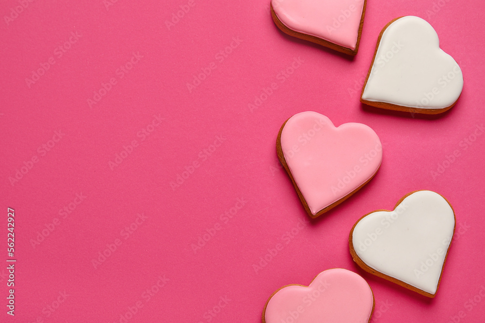 Tasty heart shaped cookies on color background. Valentines Day celebration