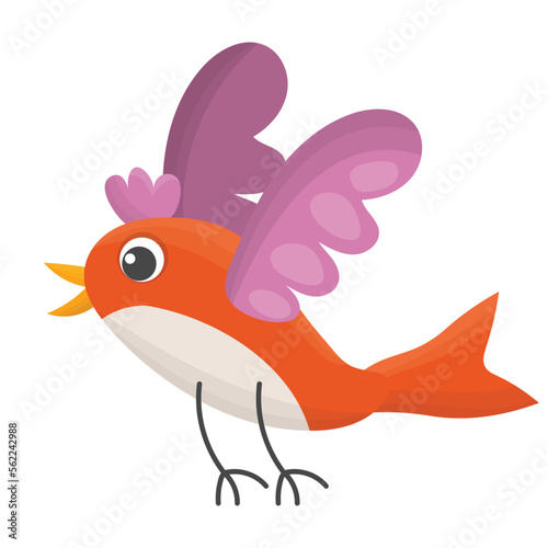 Cute cartoon flying red bird isolated on white background. Spring is coming. Happy Easter icon. Children's flat style.