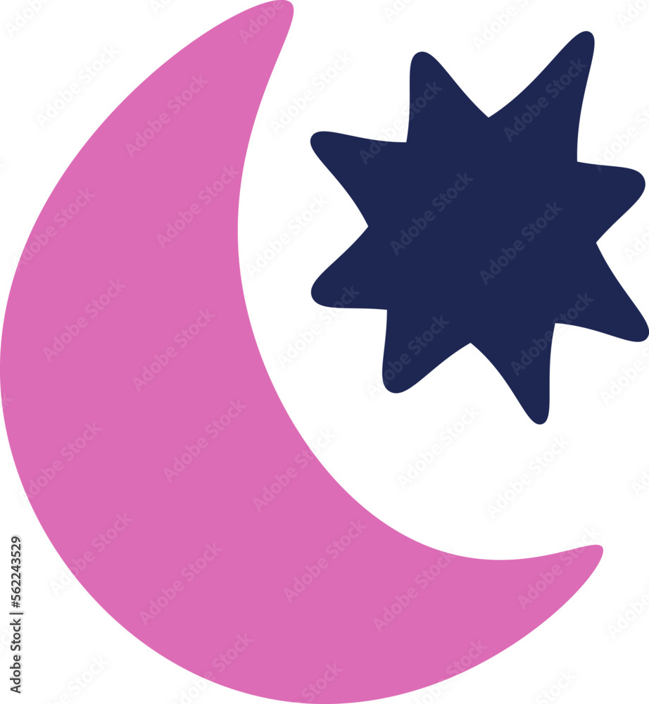 Hand drawn abstract moon and star doodle flat icon Hand drawn abstract moon and star doodle flat icon