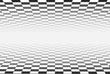 Horizontal infinity floor and ceiling checkered textures in perspective. Top and bottom tiled planes with squared pattern. Geometric design with black and white squares