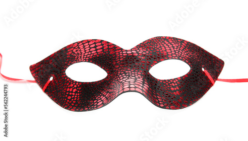 Red carnival mask for Mardi Gras celebration on white background