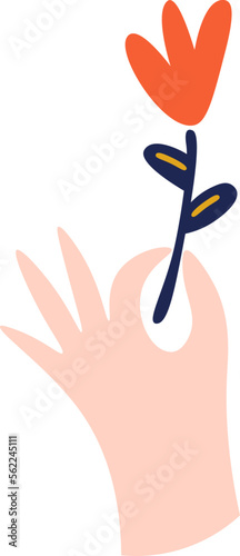 Hand drawn abstract hand with flower flat icon