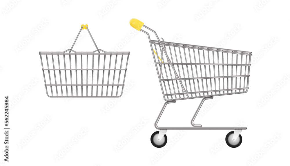 Store cart on white isolated background. Realistic empty basket Store cart on white isolated background. Realistic empty basket