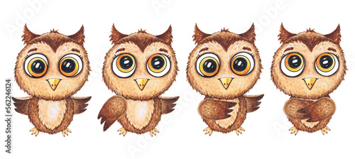 Wallpaper Mural Watercolor cute funny owls. Toy style forest bird illustration. Decorative, children's cartoon illustration, print or sticker Torontodigital.ca