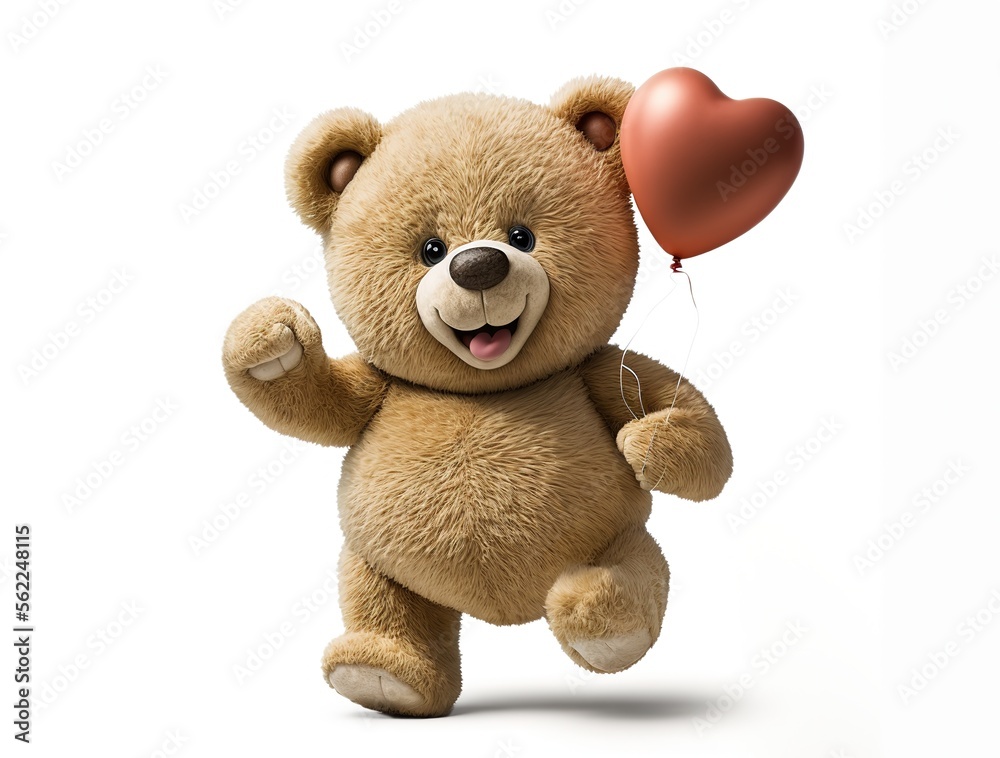 Teddy bear holding heart on white background - Generative AI Teddy bear holding heart on white background - Generative AI