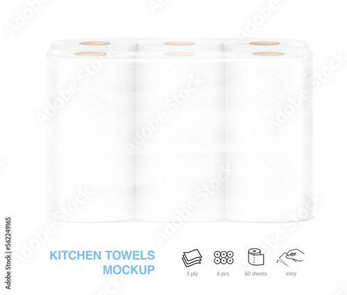 Kitchen towels mockup. Vector illustration isolated on white background. Can be use for template your design, presentation, promo, ad. EPS10.	