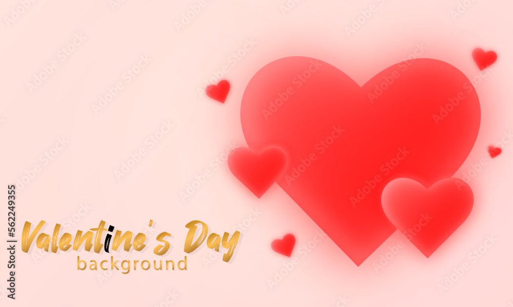 Happy Valentines day banner template with 3d glowing red hearts. Social media advertising, invitation or poster design with realistic heart shapes and gold lettering. Vector illustration