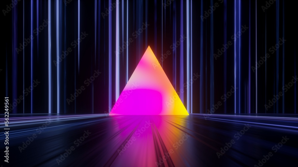 3d render, abstract neon background with colorful triangle shape in the ...