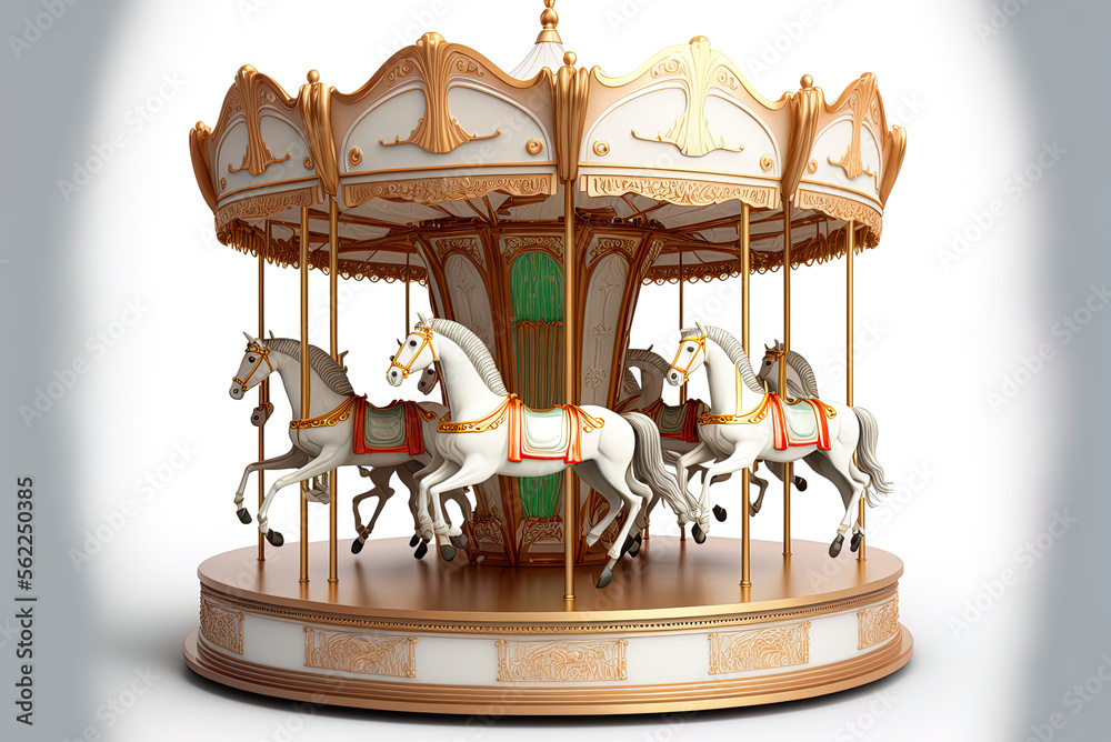 Enjoyable carousel a solitary merry-go-round with horses. Generative AI - obrazy, fototapety, plakaty 