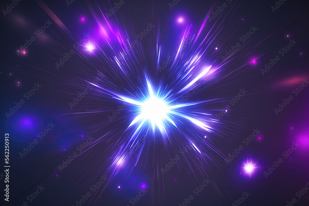bright flare with lost focus. Abstract neon background. modern illumination. On a current cyber overlay, there are fuzzy brilliant navy blue, pink, and purple color glowing flecks. Generative AI