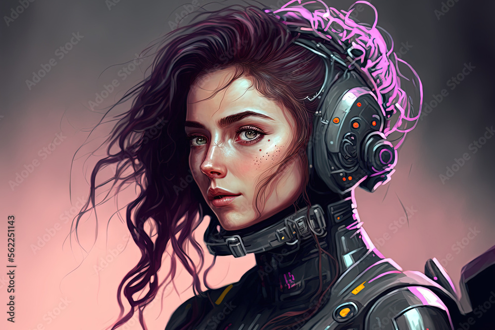 Premium Photo  Cyberpunk woman portrait with vr headset in high