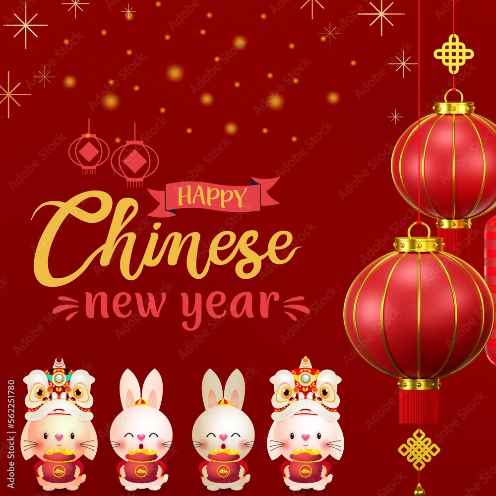 Naklejka premium Happy Lunar New Year Flyer, Post 2023