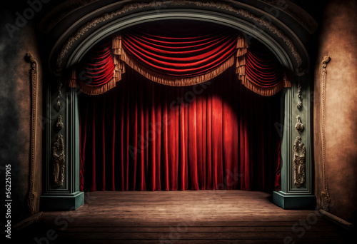 scène de théâtre vide avec rideau rouge - illustration IA