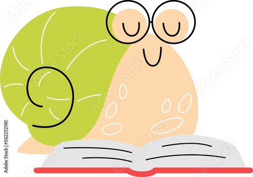 Funny cute snail in glasses read book flat icon