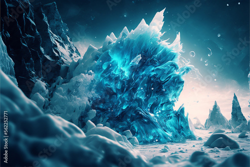 Illustration of Glowing Ice and Winter Landscape 