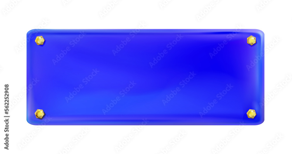 Blue rectangular painted plate with gold bolt or screws isolated. png. Blue rectangular painted plate with gold bolt or screws isolated. png.