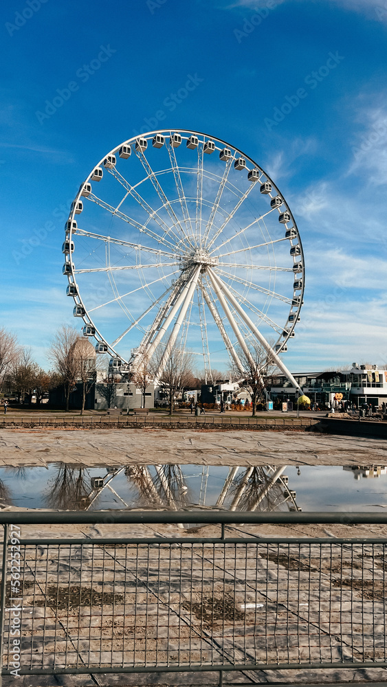 Ferris wheel standing in a park in Montreal Canada. Vertical.High quality photo