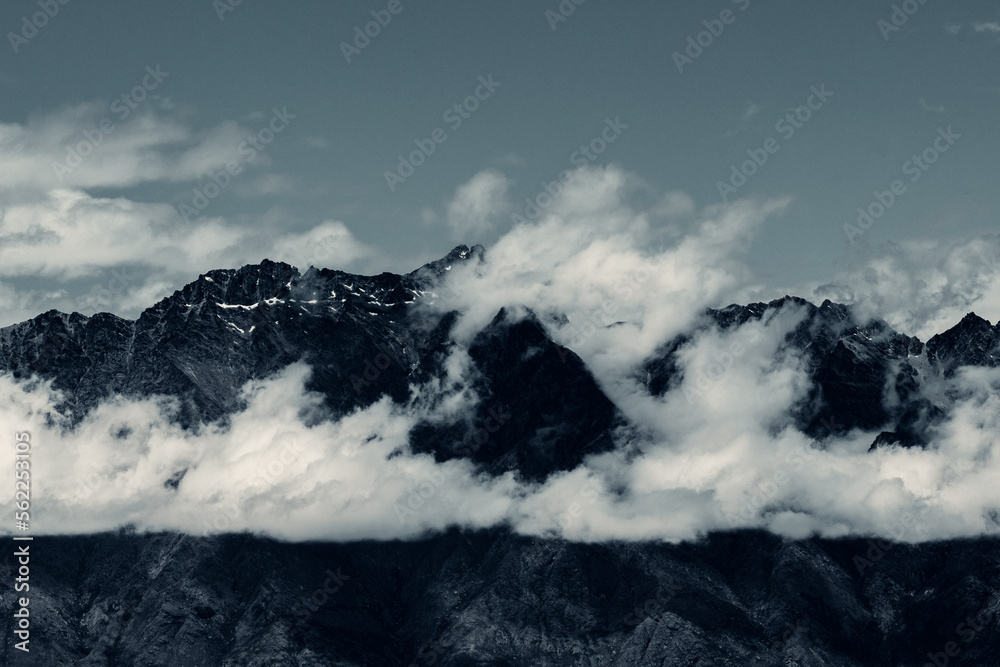Black and White Clouds in Mountains in New Zealand Nature Landscape 