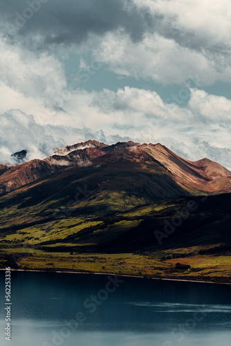 Vertical Shot of Mountains and Lake in New Zealand Nature Landscape 