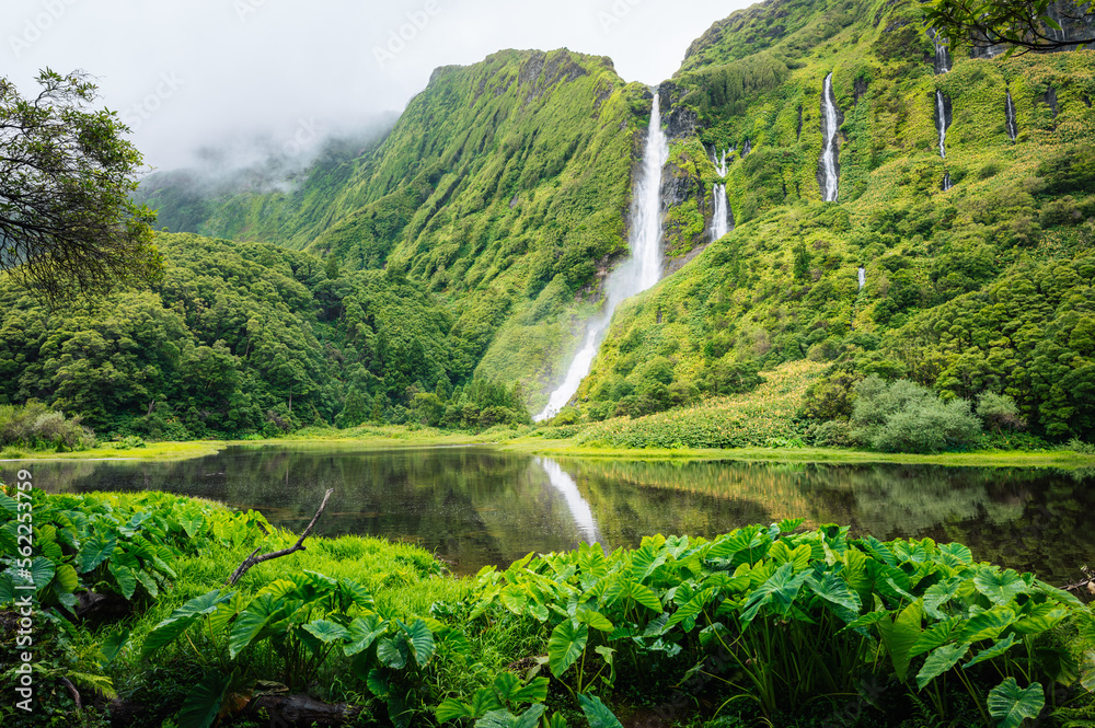 Waterfalls, green paradise hidden in Flores Island, Azores, Portugal