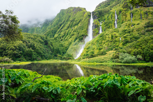 Waterfalls, green paradise hidden in Flores Island, Azores, Portugal photo