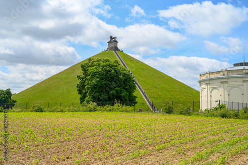 Waterloo memorial in Belgium. Lion's Mound on the battlefield of Waterloo. In 1815 near Waterloo a French army under the command of Napoleon was defeated.