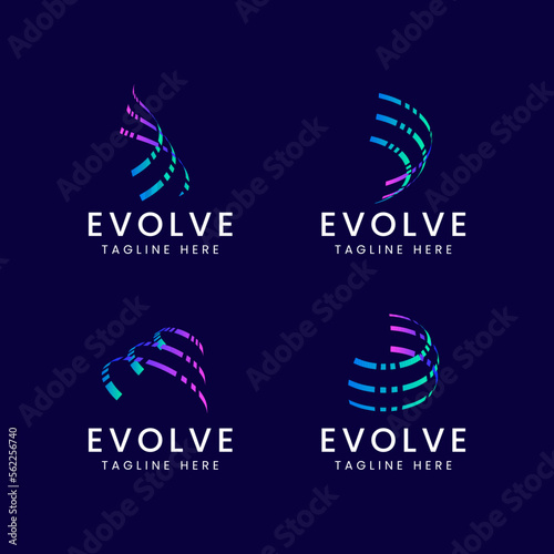 Evolve from Letter E from Line 3D Arch Logo for Marketing, Media, Technology, Software Business