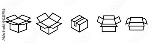 Open and closed box outline icons. Delivery packaging and shipping concept.