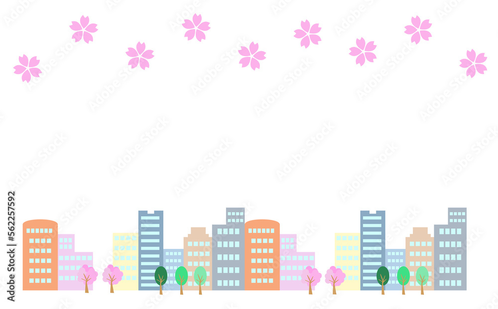 桜が咲く街並み　シンプル